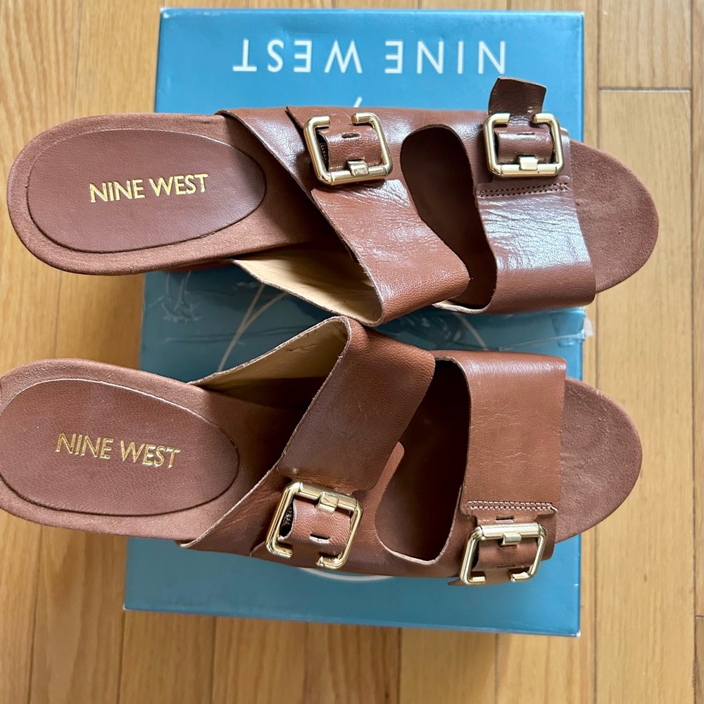 Nine West Women's Brown Slide Sandals Platform Size 8.5 M